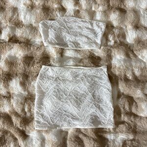 White Lace Strapless Top and Skirt Set